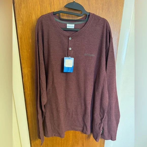 NWT Columbia Men's XXL Pine Peak Waffle Long Sleeve Henley Reddish/Brown - Picture 1 of 11